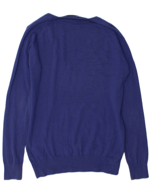 Zara Womens V-Neck Jumper Sweater UK 18 XL Blue Cotton