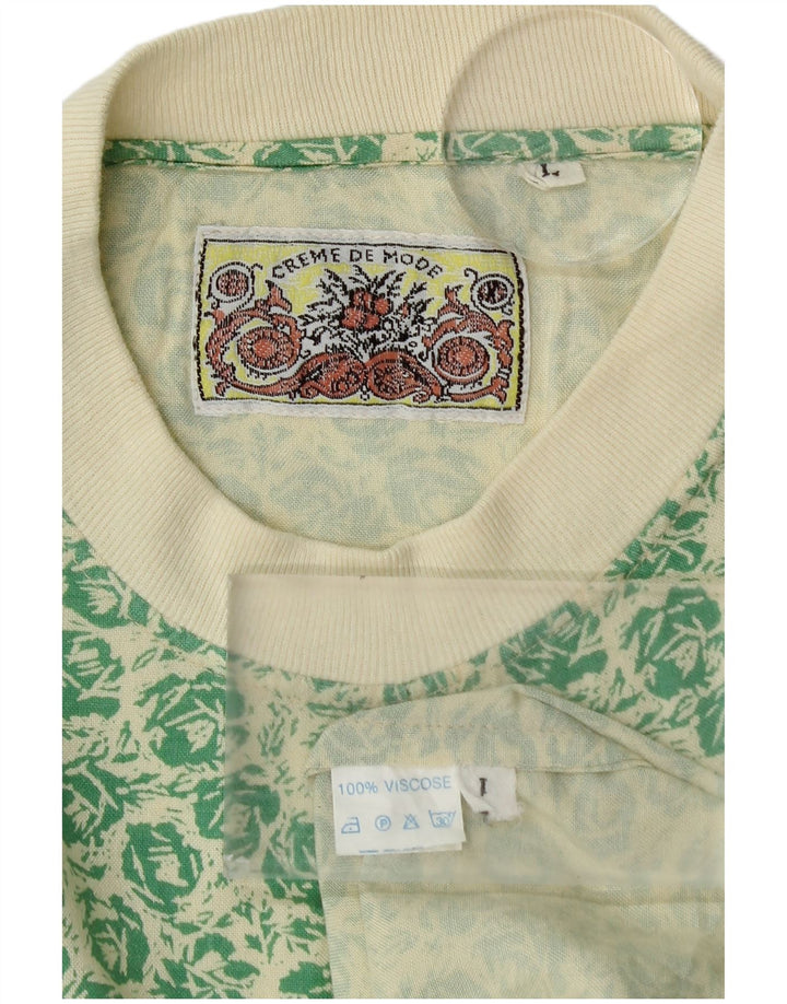VINTAGE Mens T-Shirt Top Large Green Floral Viscose