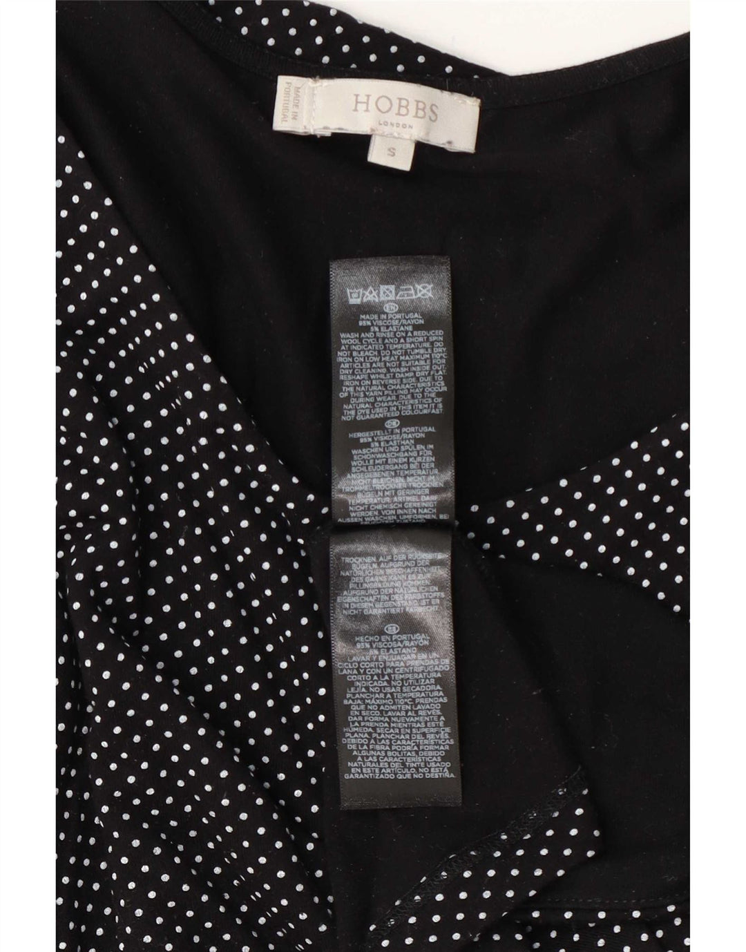 Hobbs Womens Top 3/4 Sleeve UK 10 Small Black Spotted Viscose
