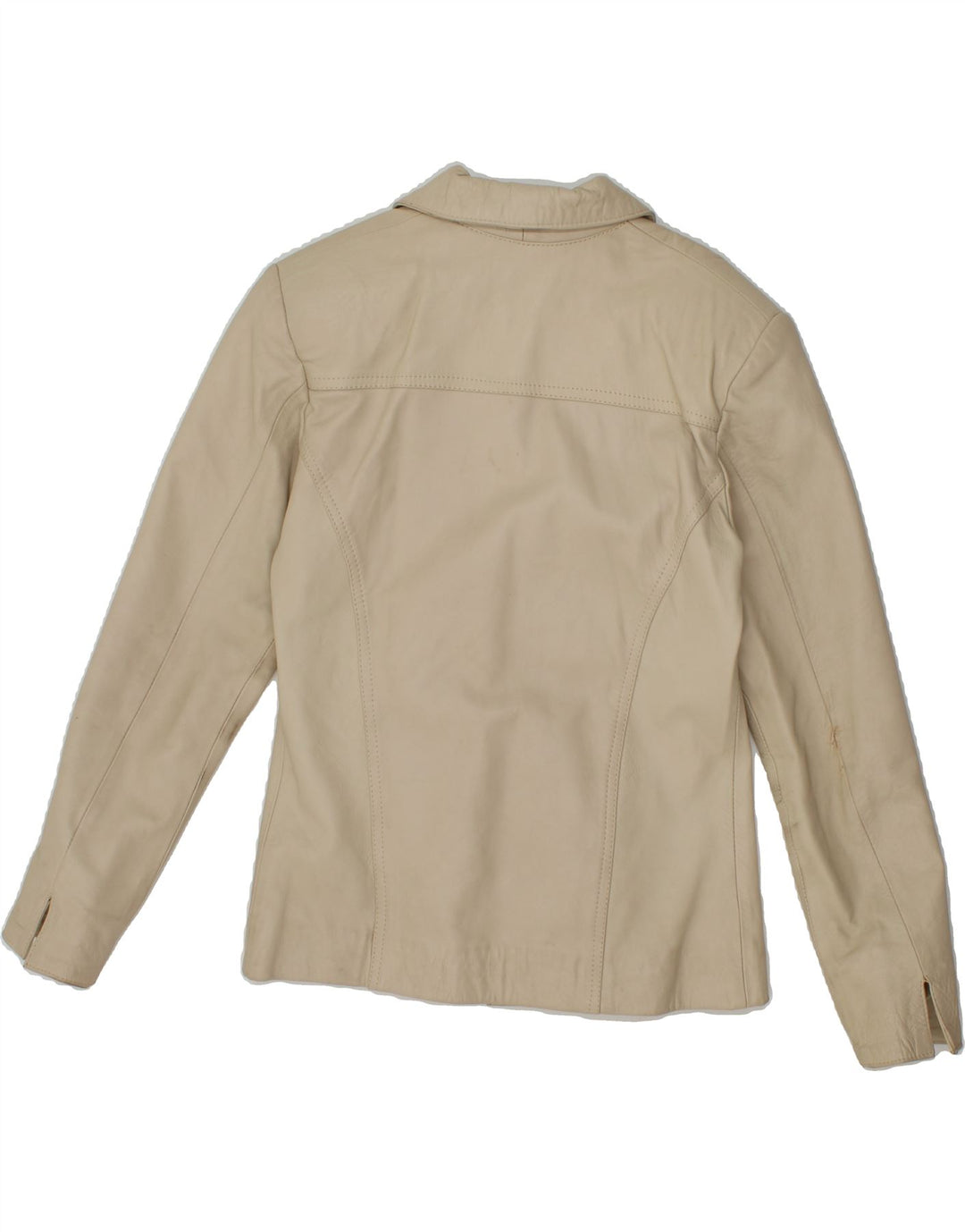 VINTAGE Womens Leather Jacket UK 10 Small Beige Vintage Vintage and Second-Hand Vintage from Messina Hembry 