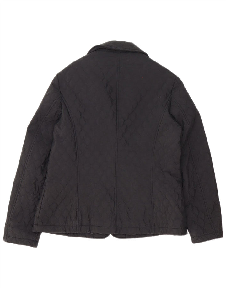 cherie Womens 4 Button Quilted Blazer Jacket IT 46 Large Black Cotton