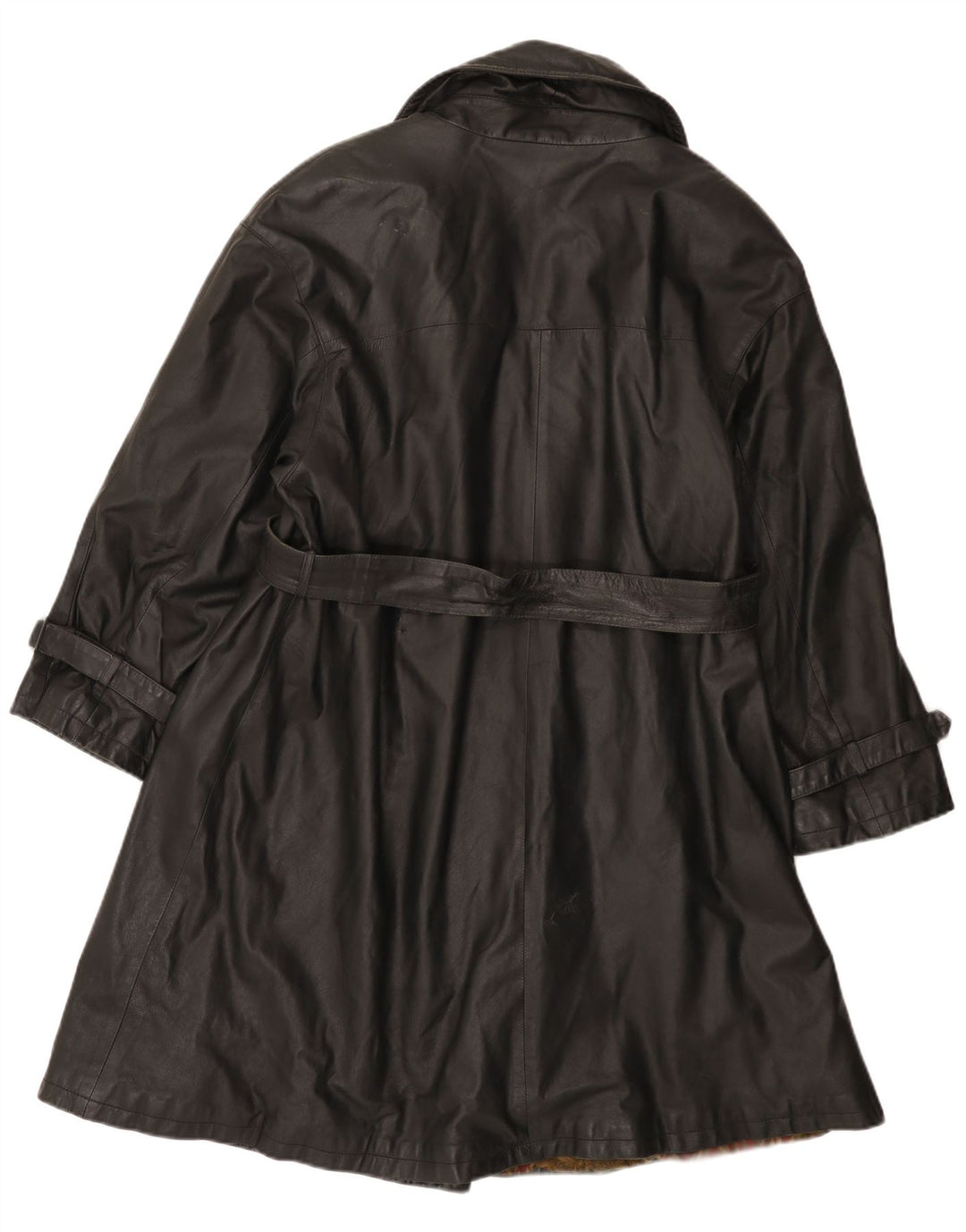 Vintage Womens Double Breasted Leather Coat IT 44 Medium Black Leather