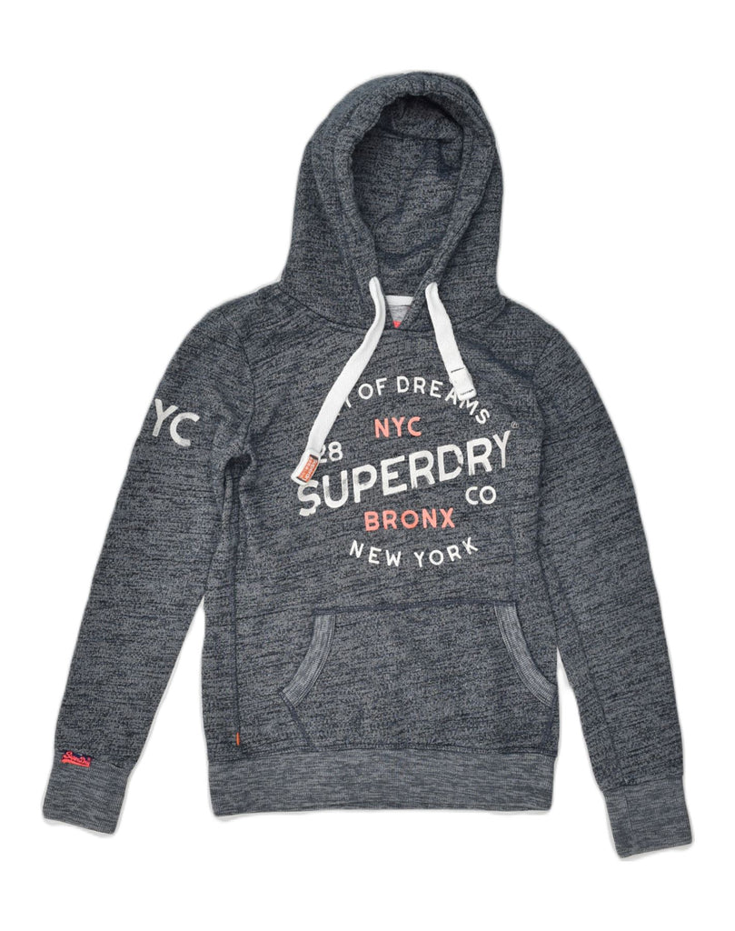 SUPERDRY Womens Graphic Hoodie Jumper UK 6 XS Grey Cotton | Vintage Superdry | Thrift | Second-Hand Superdry | Used Clothing | Messina Hembry 