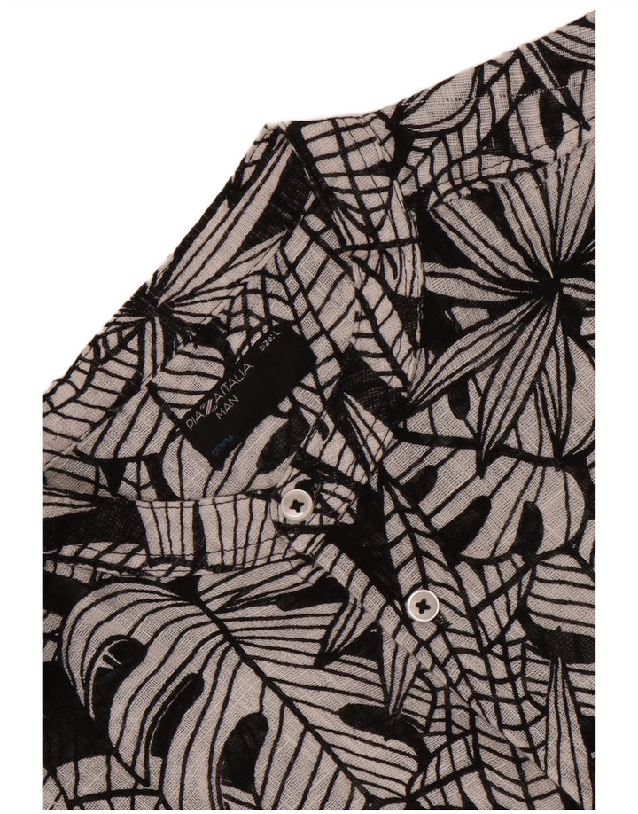 PIAZZA ITALIA Mens Short Sleeve Shirt Large Black Floral