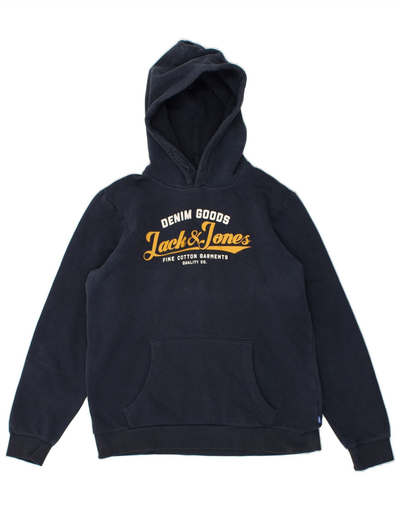 JACK & JONES Boys Graphic Hoodie Jumper 15-16 Years Navy Blue Cotton | Vintage Jack & Jones | Thrift | Second-Hand Jack & Jones | Used Clothing | Messina Hembry 