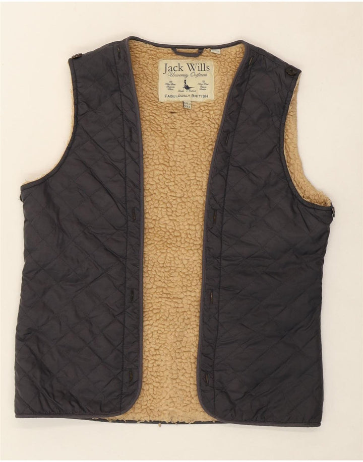 JACK WILLS Womens Open Sherpa Quilted Gilet UK 12 Medium Black Nylon Vintage Jack Wills and Second-Hand Jack Wills from Messina Hembry 