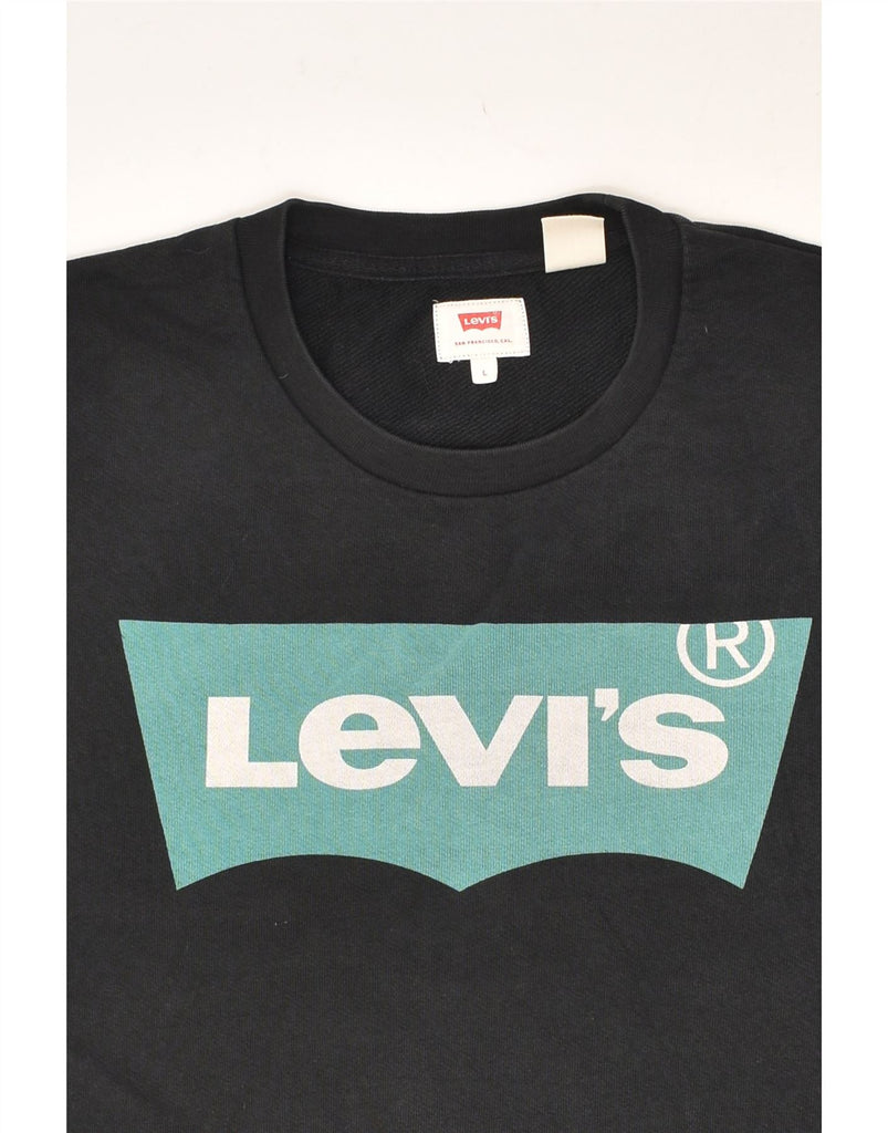 LEVI'S Mens Graphic Sweatshirt Jumper Large Black Cotton | Vintage Levi's | Thrift | Second-Hand Levi's | Used Clothing | Messina Hembry 