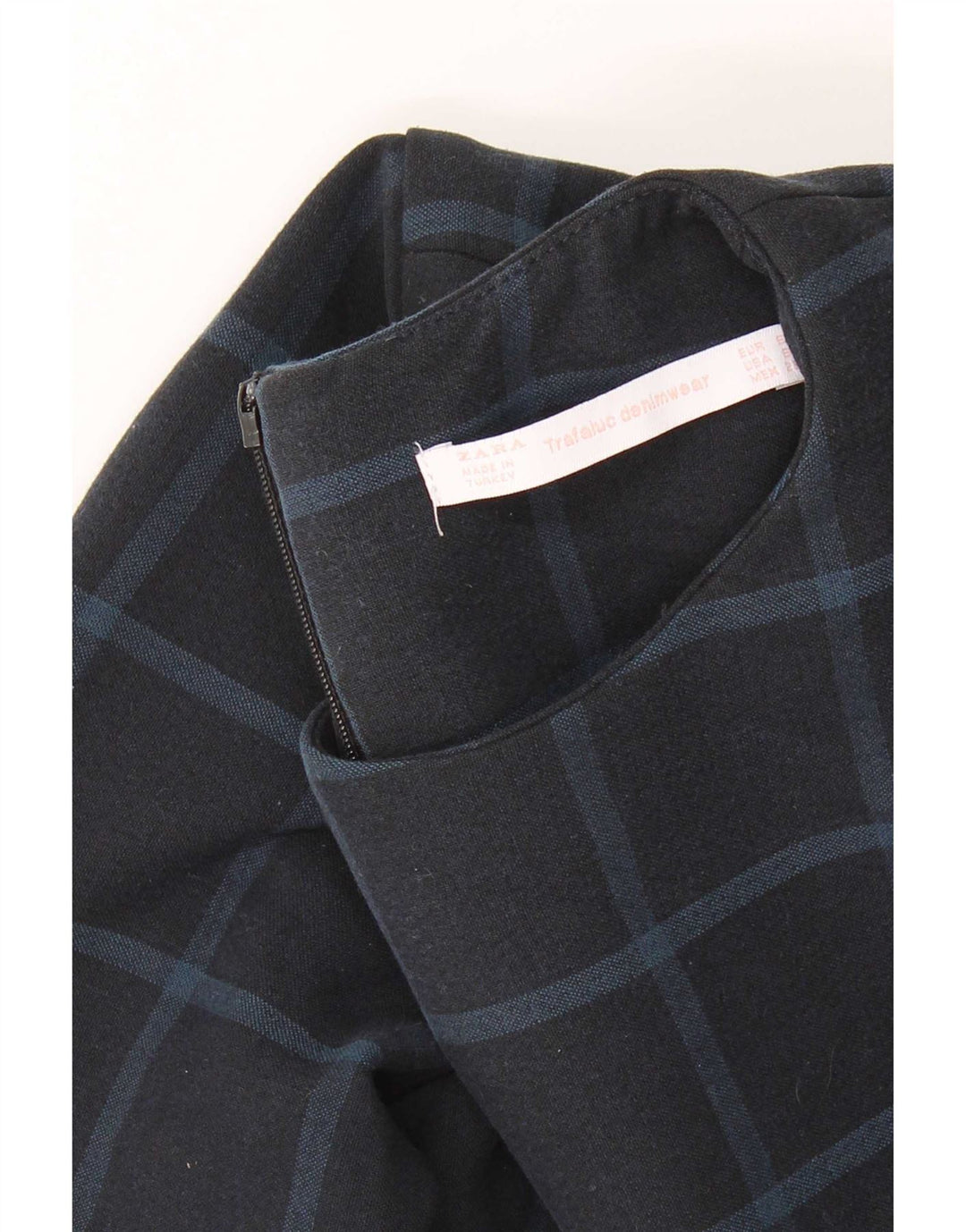 Zara Womens Long Sleeve Shift Dress UK 10 Small Navy Blue Check