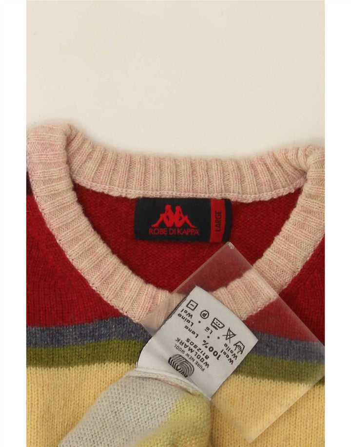 Kappa Mens Crew Neck Jumper Sweater Large Multicoloured Striped Wool