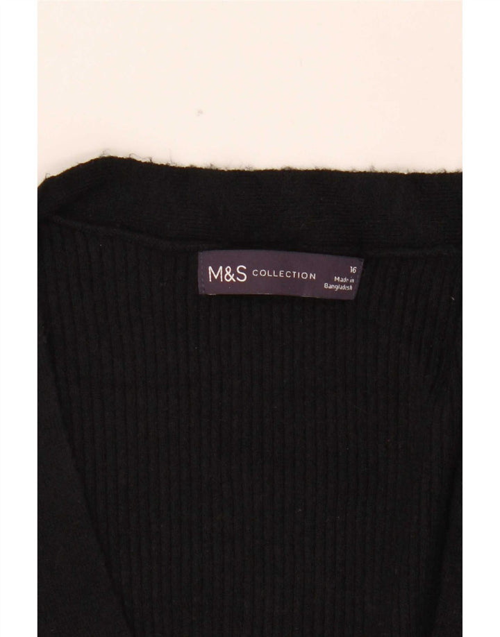 Marks & Spencer Womens Longline V-Neck Jumper Sweater UK 16 Large Black