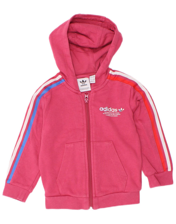 Adidas Baby Girls Graphic Zip Hoodie Sweater 12-18 Months Pink Cotton