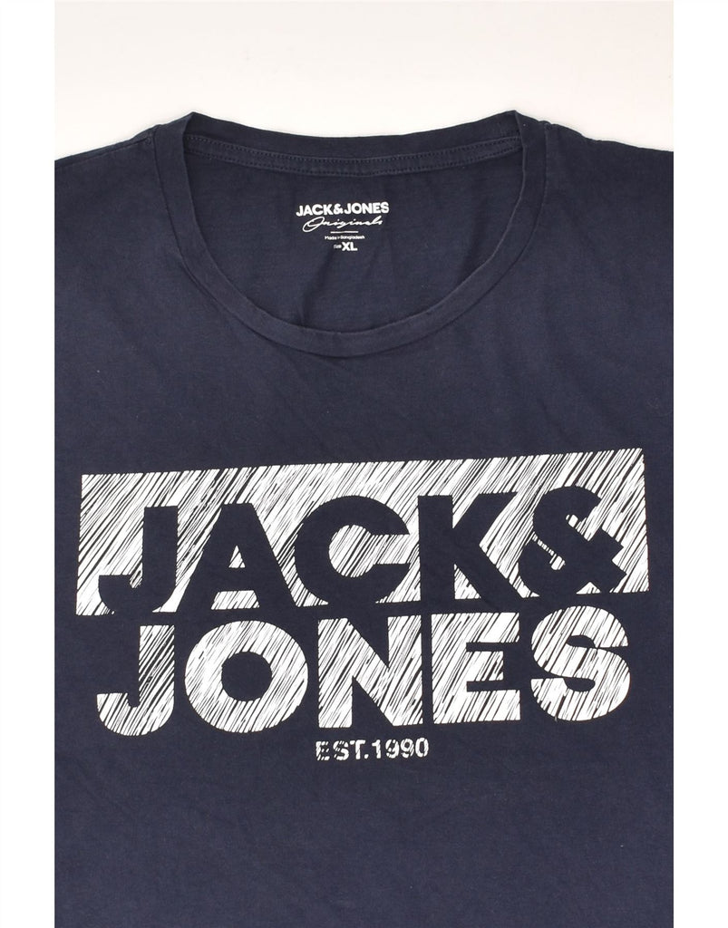 JACK & JONES Mens Originals Graphic T-Shirt Top XL Navy Blue Cotton | Vintage Jack & Jones | Thrift | Second-Hand Jack & Jones | Used Clothing | Messina Hembry 