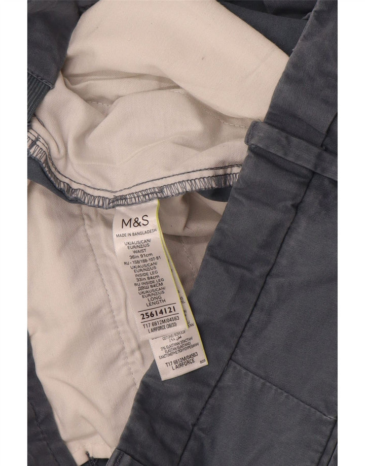 MARKS & SPENCER Mens Straight Chino Trousers W36 L33 Grey Cotton