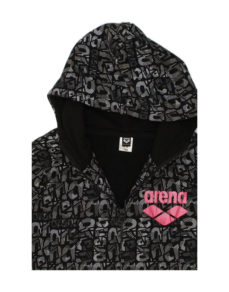 ARENA Girls Crop Abstract Pattern Zip Hoodie Sweater 9-10 Years Black | Vintage Arena | Thrift | Second-Hand Arena | Used Clothing | Messina Hembry 