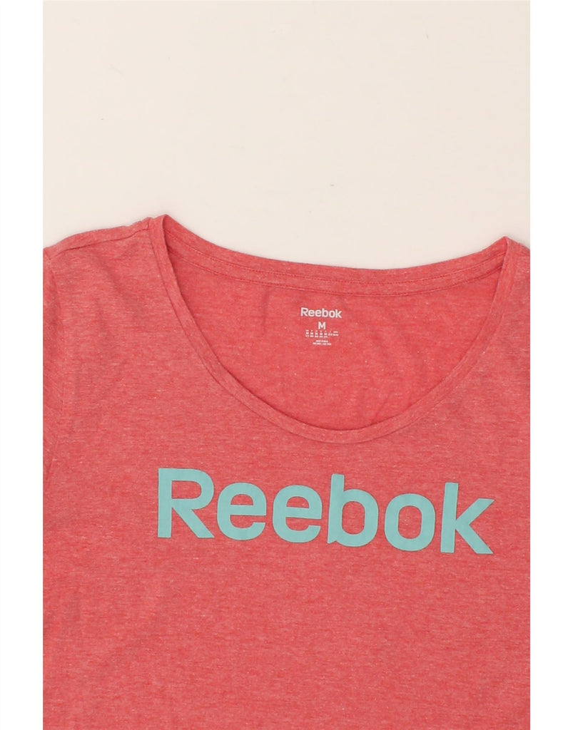 REEBOK Womens Graphic T-Shirt Top UK 12 Medium Red Flecked Cotton | Vintage Reebok | Thrift | Second-Hand Reebok | Used Clothing | Messina Hembry 