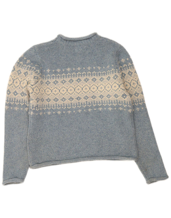 L.L.Bean Womens Roll Neck Jumper Sweater UK 14 Medium Blue Fair Isle Wool