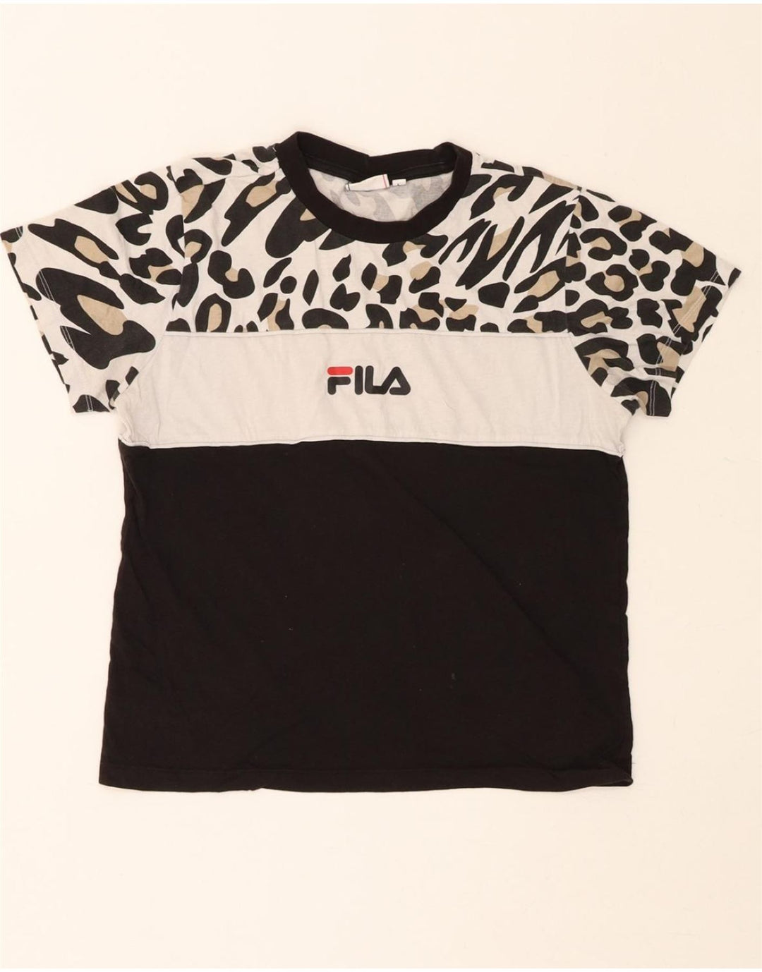 FILA Womens Graphic T-Shirt Top UK 14 Large Multicoloured Colourblock Vintage Fila and Second-Hand Fila from Messina Hembry 