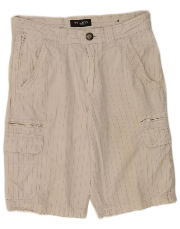 Guess Mens Cargo Shorts W31 Medium White Pinstripe Cotton