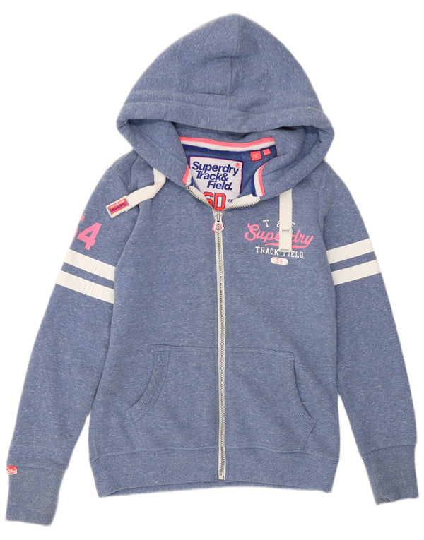 Superdry Womens Graphic Zip Hoodie Sweater UK 10 Small Blue Flecked
