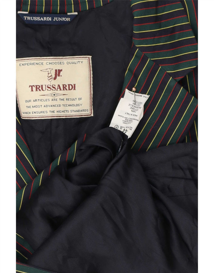 Trussardi Boys 2 Button Blazer Jacket 15-16 Years Green Striped Cotton