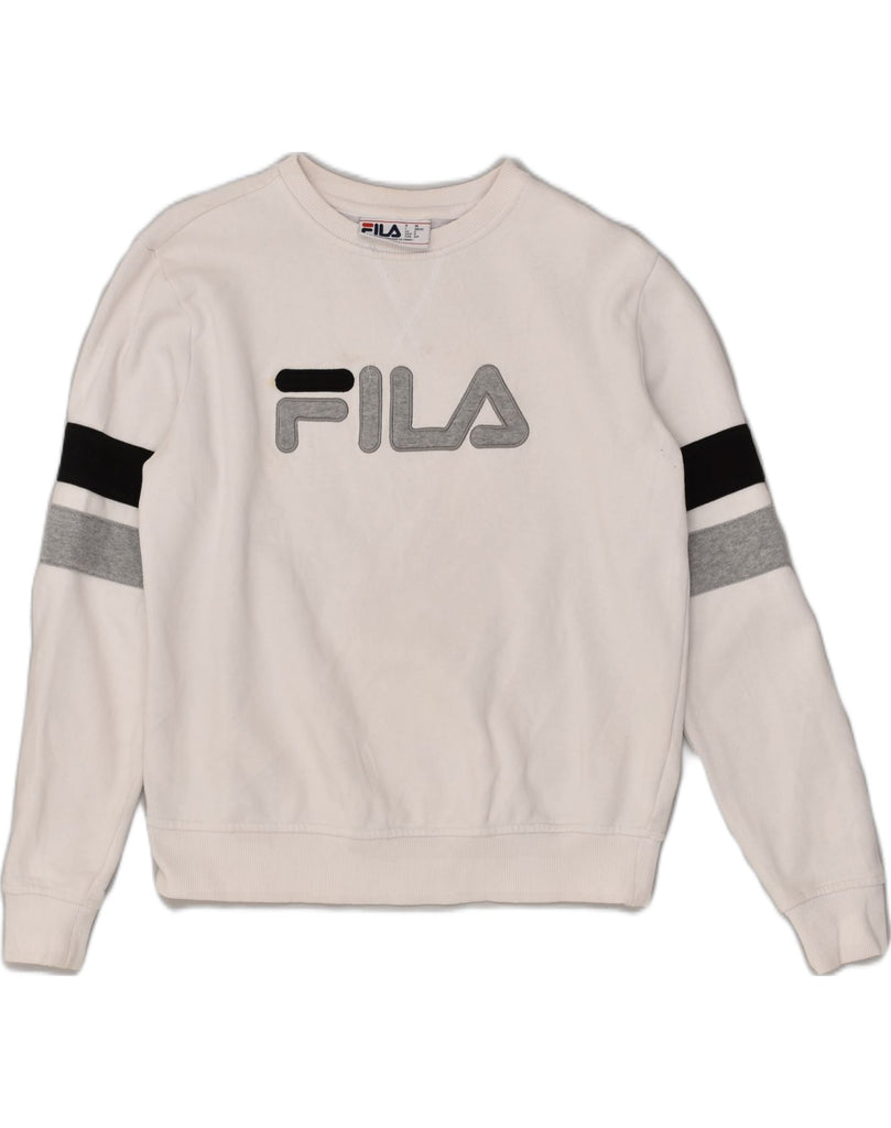 FILA Mens Graphic Sweatshirt Jumper Small White Cotton | Vintage Fila | Thrift | Second-Hand Fila | Used Clothing | Messina Hembry 