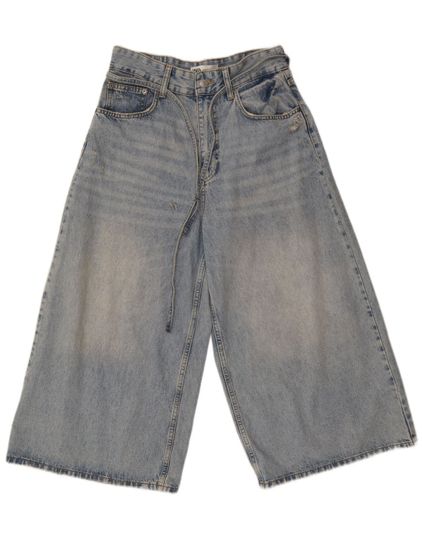 Zara Womens Wide Leg Capri Jeans EU 40 Medium W30 L21 Blue Cotton
