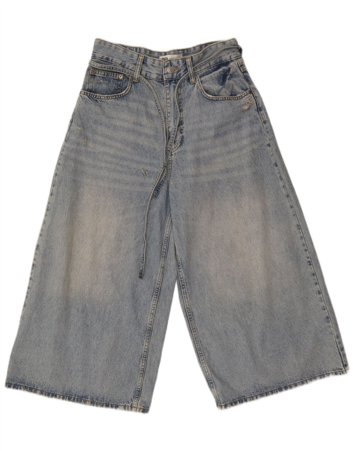 Zara Womens Wide Leg Capri Jeans EU 40 Medium W30 L21 Blue Cotton