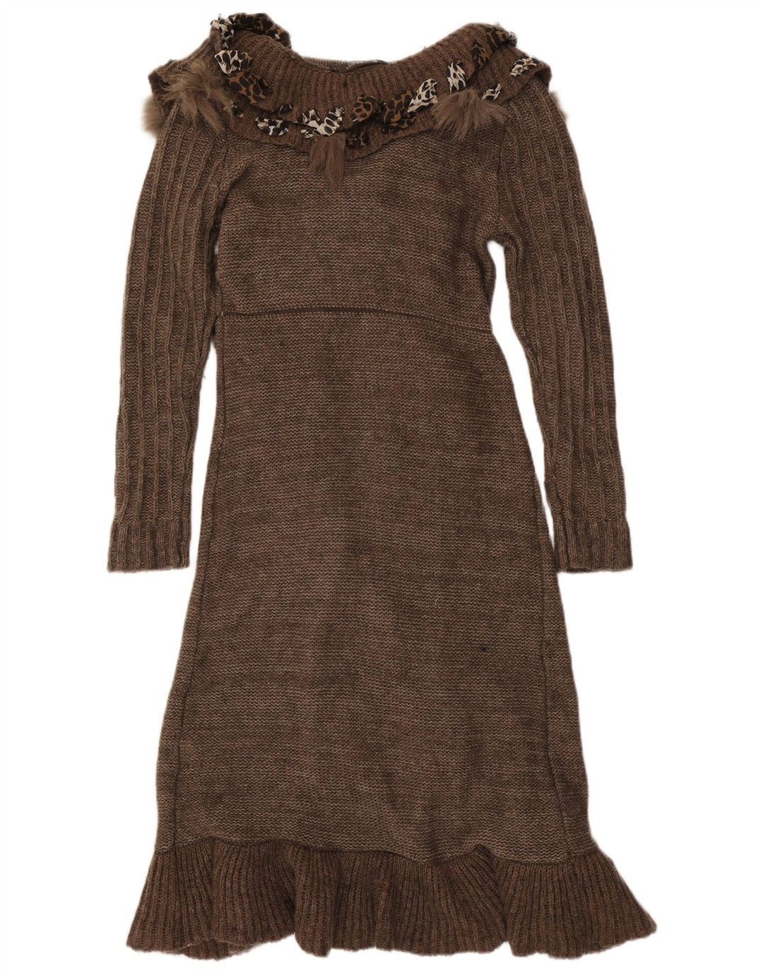 Forla Womens Paris Ruffle Front Cardigan Sweater UK 10 Small Brown