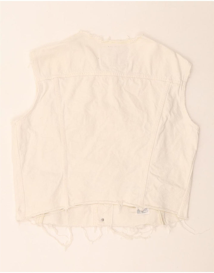 LEVI'S Womens Crop Denim Gilet UK 16 Large White Cotton