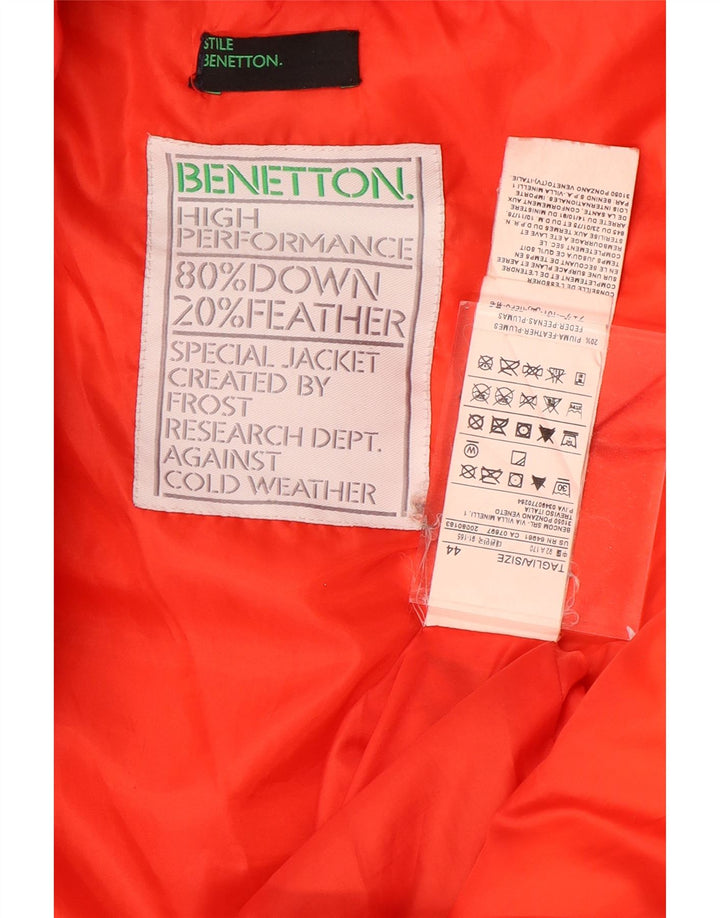 Benetton Womens Hooded Padded Coat IT 44 Medium Orange Polyamide