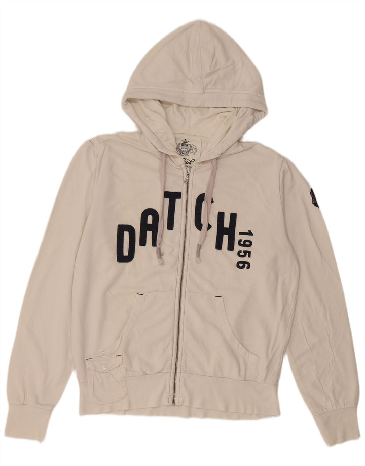 Datch Mens Graphic Zip Hoodie Sweater Large White Cotton
