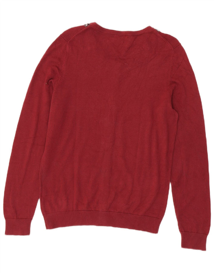Tommy Hilfiger Womens Cardigan Sweater UK 12 Medium Maroon Cotton
