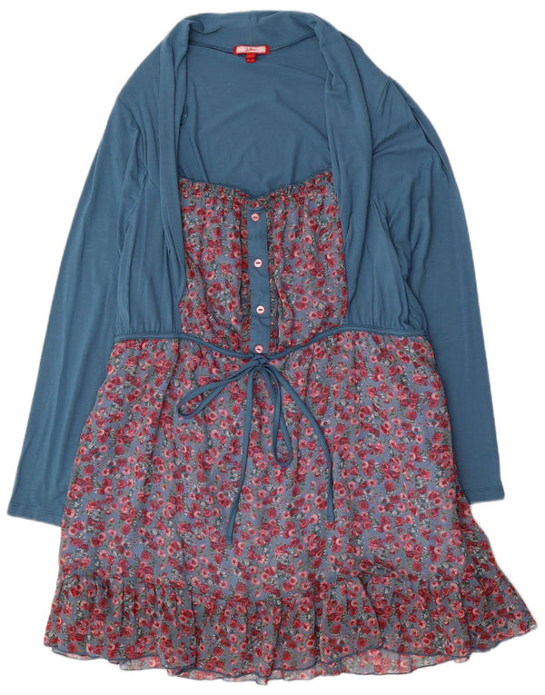 Joe Browns Womens Tiered Dress UK 18 XL Blue Floral Viscose