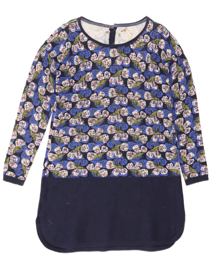 White Stuff Womens Long Sleeve Shift Dress UK 12 Medium Blue Floral Cotton