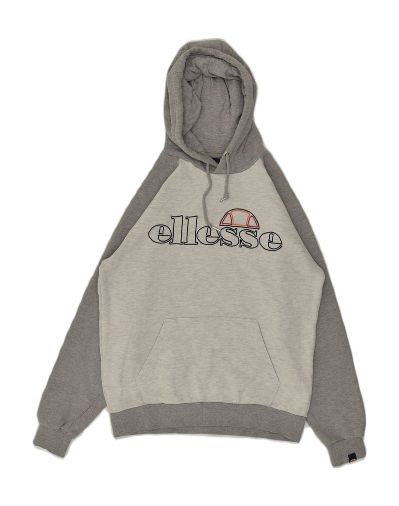 ELLESSE Mens Graphic Hoodie Jumper Large Grey Colourblock Cotton | Vintage Ellesse | Thrift | Second-Hand Ellesse | Used Clothing | Messina Hembry 