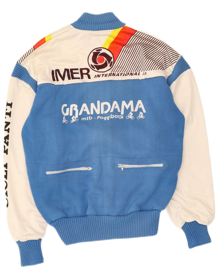 Vintage Mens Graphic Tracksuit Top Jacket IT 50 Medium Blue Colourblock