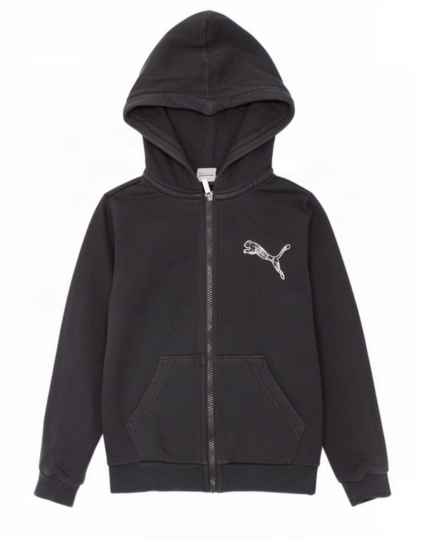 Puma Boys Graphic Zip Hoodie Sweater 9-10 Years Black Cotton