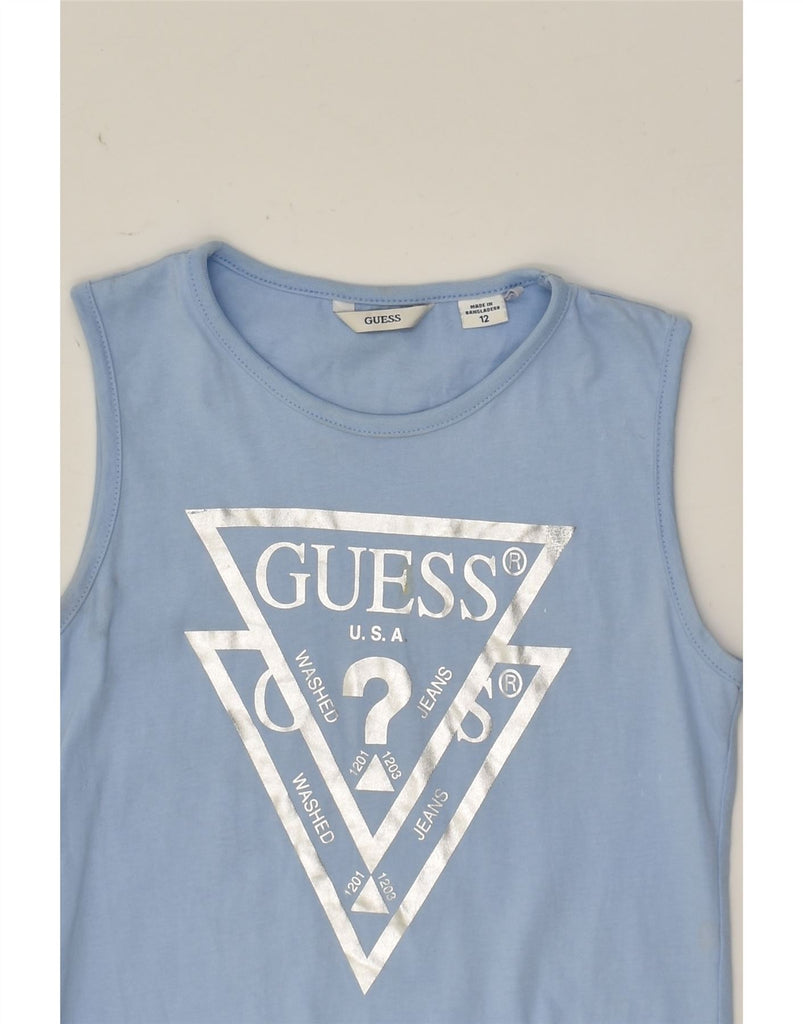 GUESS Girls Graphic Sleeveless T-Shirt Dress 11-12 Years Blue Cotton | Vintage Guess | Thrift | Second-Hand Guess | Used Clothing | Messina Hembry 