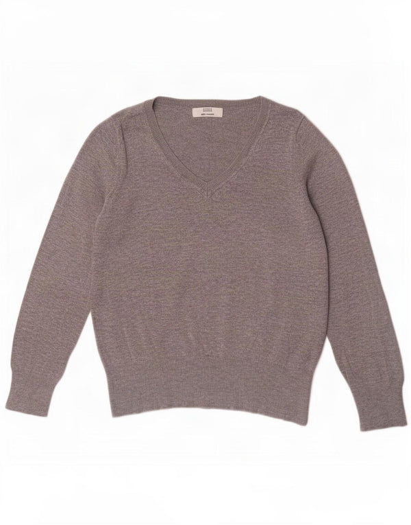 Marks & Spencer Womens V-Neck Jumper Sweater UK 14 Medium Grey Viscose