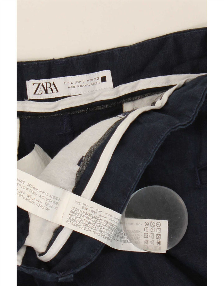 Zara Womens Chino Shorts Large W32  Navy Blue Linen