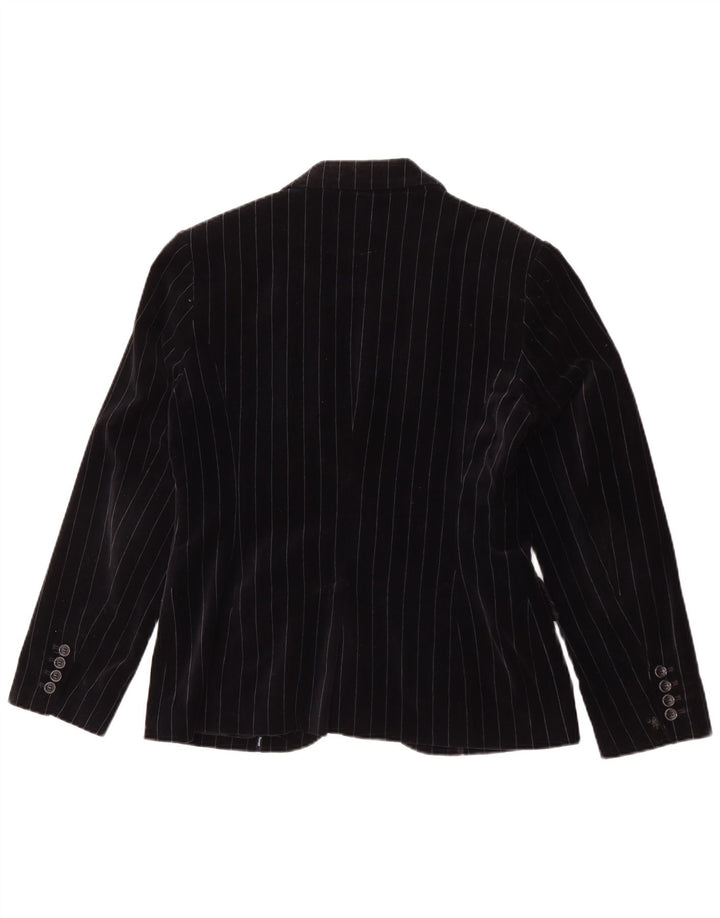 Esprit Womens 2 Button Velvet Blazer Jacket UK 14 Large Black Pinstripe