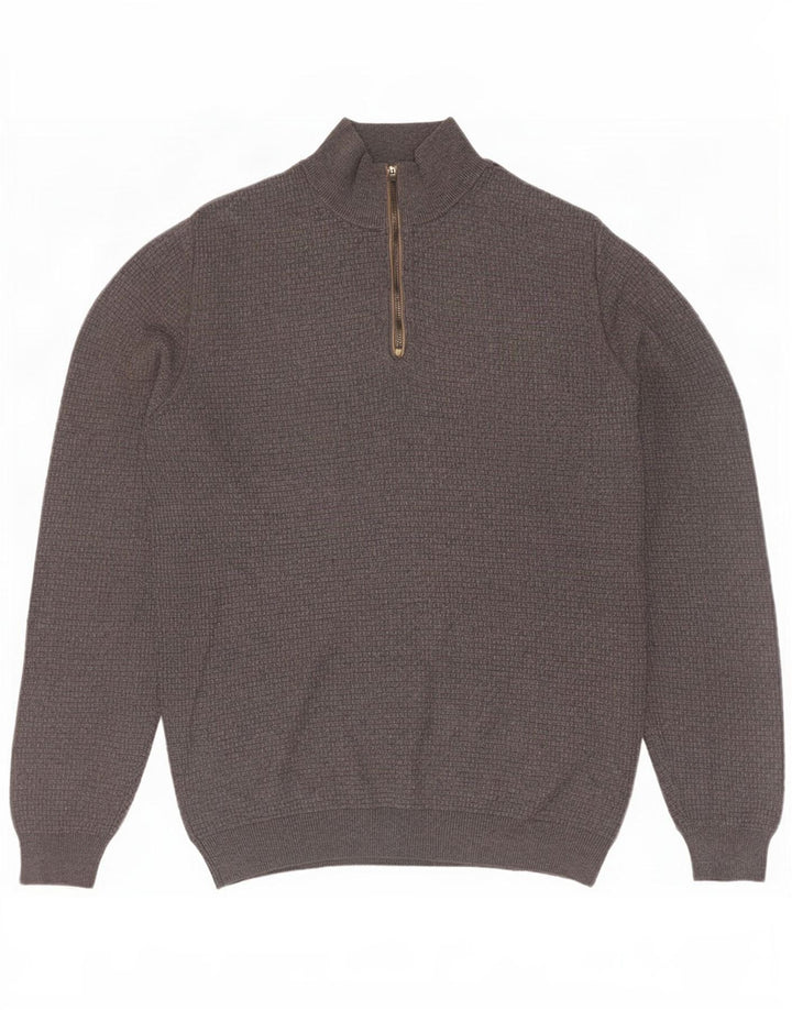Massimo Dutti Mens Zip Neck Jumper Sweater Medium Grey Cotton