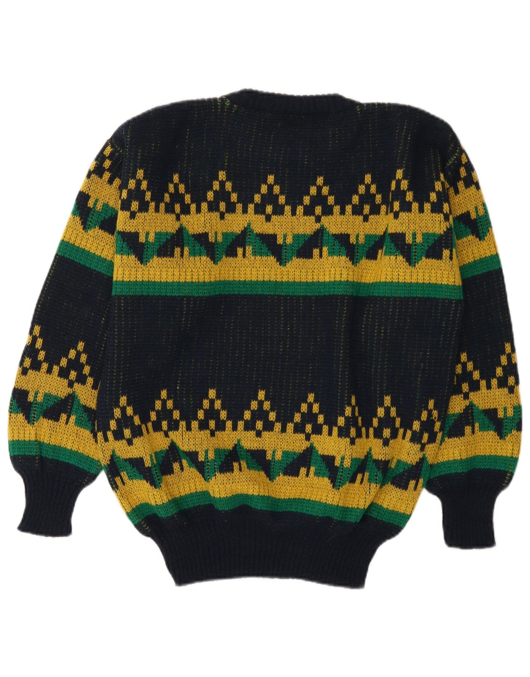 Rodes Mens Crew Neck Jumper Sweater Medium Navy Blue Geometric Acrylic