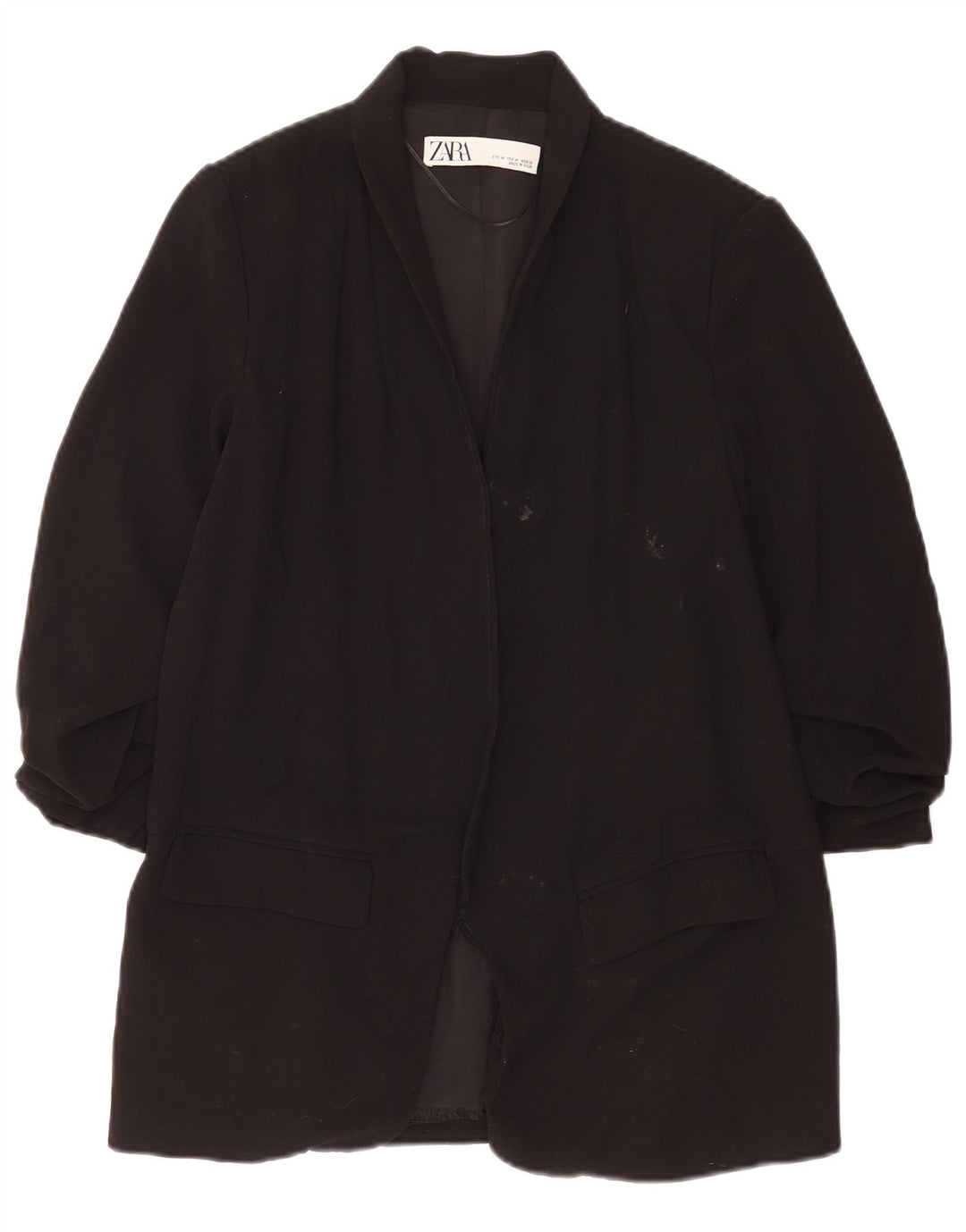 Zara Womens 3/4 Sleeve Open Blazer Jacket UK 14 Medium Black Polyester