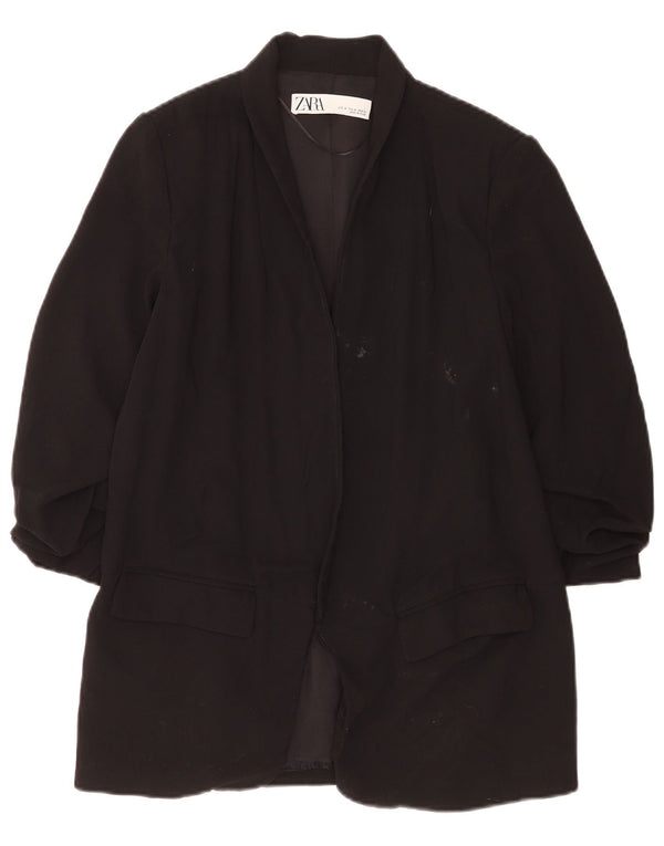 Zara Womens 3/4 Sleeve Open Blazer Jacket UK 14 Medium Black Polyester
