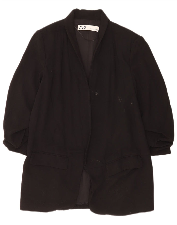 Zara Womens 3/4 Sleeve Open Blazer Jacket UK 14 Medium Black Polyester