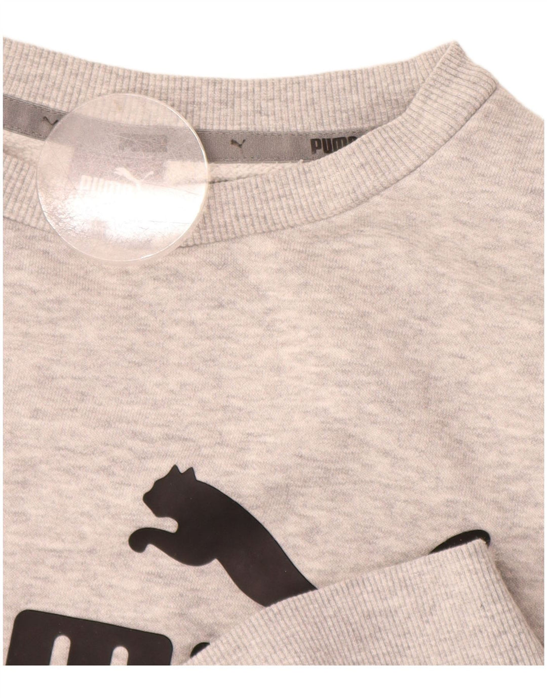 PUMA Womens Graphic Sweatshirt Jumper UK 14 Medium Grey Flecked Cotton