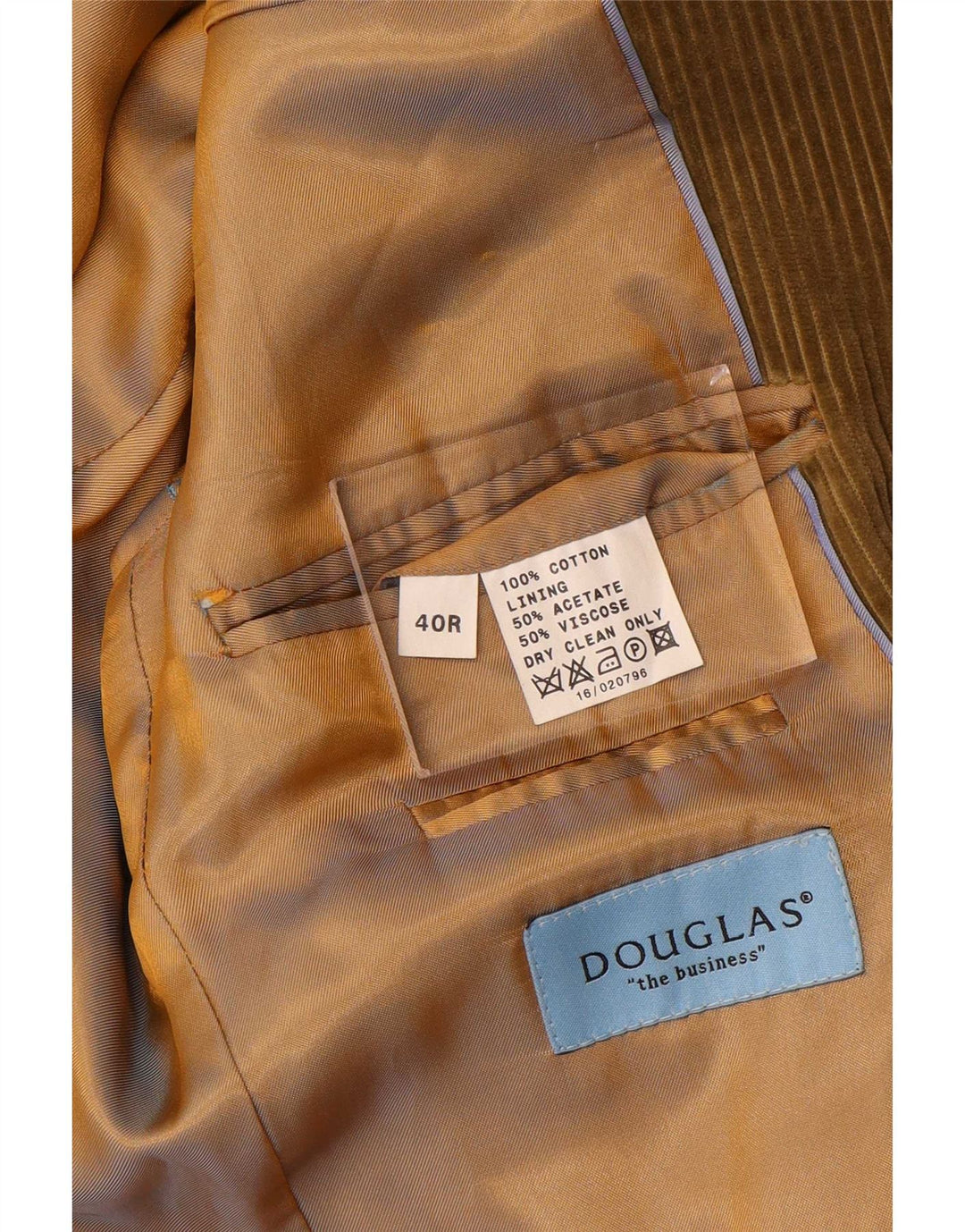 Douglas Mens 3 Button Corduroy Blazer Jacket UK 40 Large Khaki Cotton
