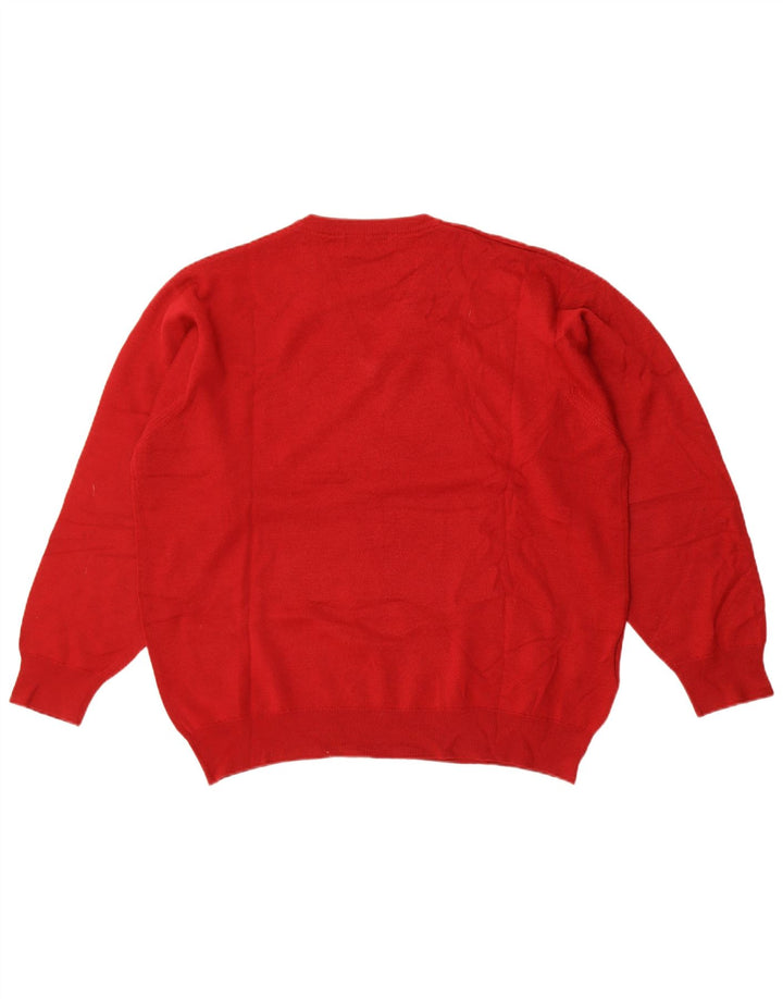 Burberry Mens V-Neck Jumper Sweater Large Red Wool