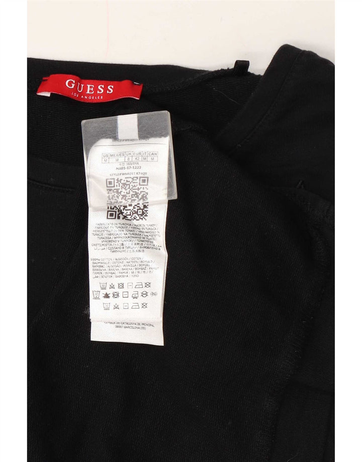 Guess Womens Oversized Sweatshirt Jumper UK 8 Small Black Floral Cotton